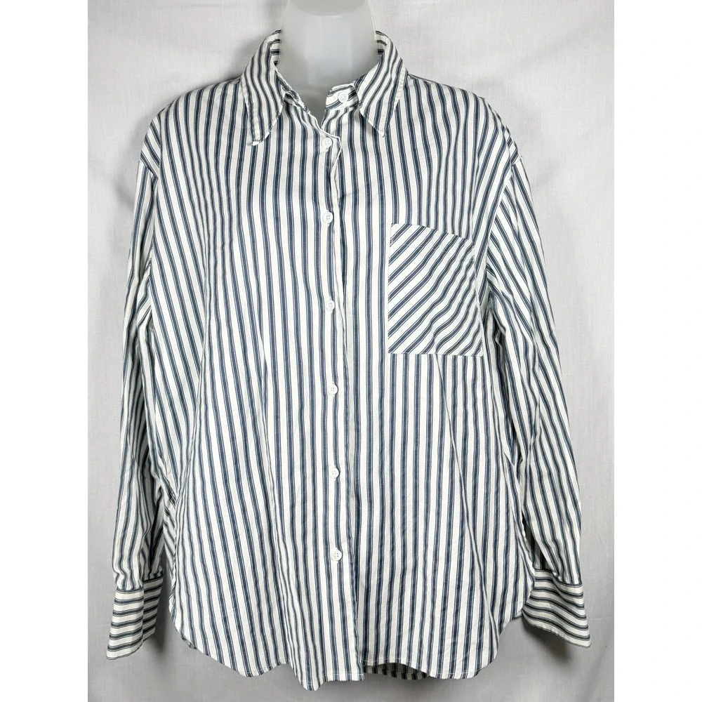Reformation Will Oversized Shirt Savoy Stripe Womens M Blue Organic Cotton - Picture 2 of 12